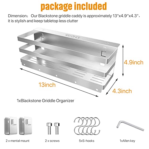 Weazinck Stainless Steel Griddle Caddy For 28"/36" Blackstone Griddles, With An Allen Key, Space Saving Bbq Accessories Storage Box, Free From Drill Hole&Easy To Install #TOP5