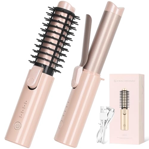 Cordless Curling Iron Brush, 3-in-1 Portable Travel Hair Curler & Straightener Wand, 7000mAh USB...