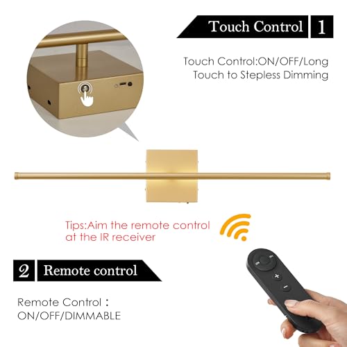 Image of KARTOOSH 40.1 Inch Wall Sconces Battery Operated for Living Room Gold | Rechargeable Wireless Wall Lamp Set of 2, 3000K Warm White Dimmable Wall Light Remote Control Indoor Lighting for Bedroom