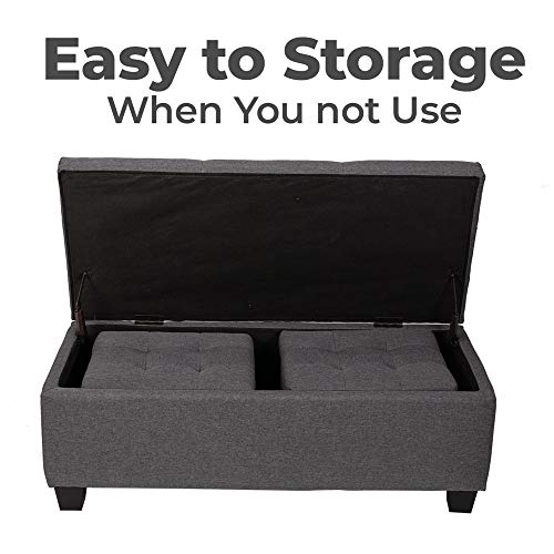 GOOD & GRACIOUS 42.1\" Rectangular Storage Ottomans, 3-Piece Fabric Tufted Upholstered Bench Set with Hinged Lid Footrest Stool, Coffee Table, Holds Up to 600lb, Gray - Thumbnail 6