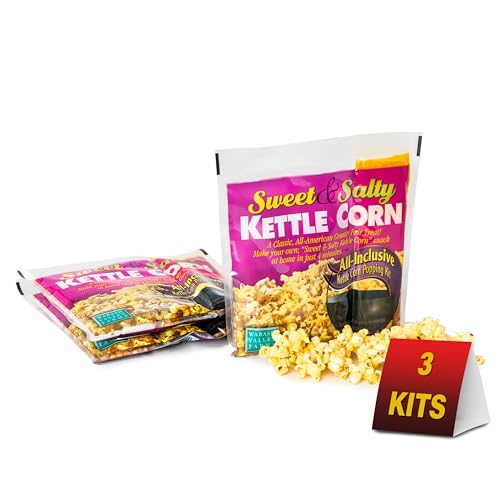 All in One Popcorn Packs - Wabash Valley Farms All-Inclusive Popping Kits, Sweet & Salty Kettle Corn, Popcorn Kernels for Popcorn Machine, All in One Popcorn Kernels, Popcorn Kit, 3 Kits 1 Pack