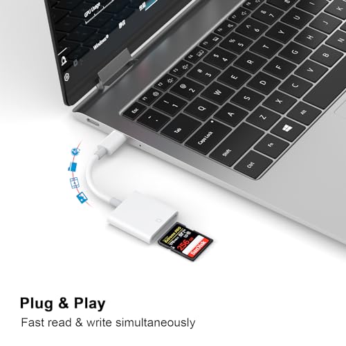 USB C SD Card Reader for iPhone 15/iPad Pro/MacBook, USB Type C Memory Card Reader Adapter, USB C to SD Card Adapter Trail Game Camera Viewer for iPhone 15/15 Pro/15 Pro Max/15 Plus, Galaxy S24 S23
