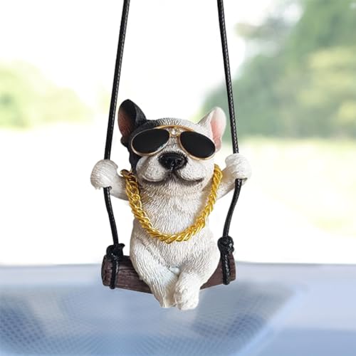 Ornamento da appendere all'auto a forma di cane oscillante, accessorio per specchietto retrovisore dell'auto, grazioso accessorio da appendere per decorazione auto, bulldog francese, ciondolo per