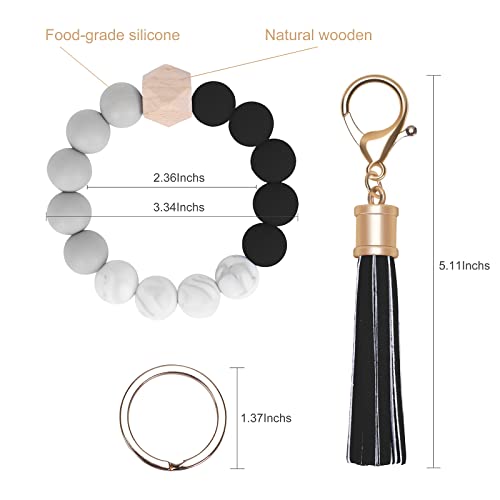 Weixiltc Bracelet Keychain Wristlet, Silicone Bead Key Ring Bracelet For Women (Black) #TOP1