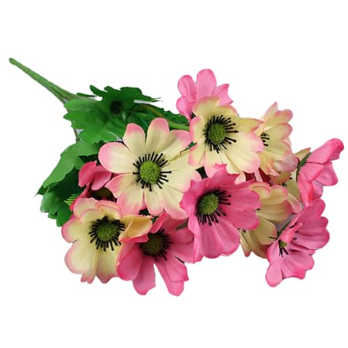 Ramo de margaritas artificiales de seda, flores sintéticas, arbustos verdes de plástico para decoración del hogar, ramo de boda, decoración de otoño, interior (B, talla única)