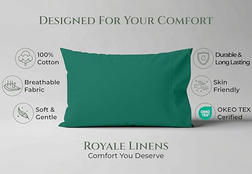 Image of Royale Linens 100% Cotton Pillow Cases Queen Size Set of 2 - Percale Pillowcase - Green Pillow cases Super Soft Cooling & Breathable Hotel Cotton Pillowcases, Fit Queen Pillows (20 inchx30 inch, Hunter Green)