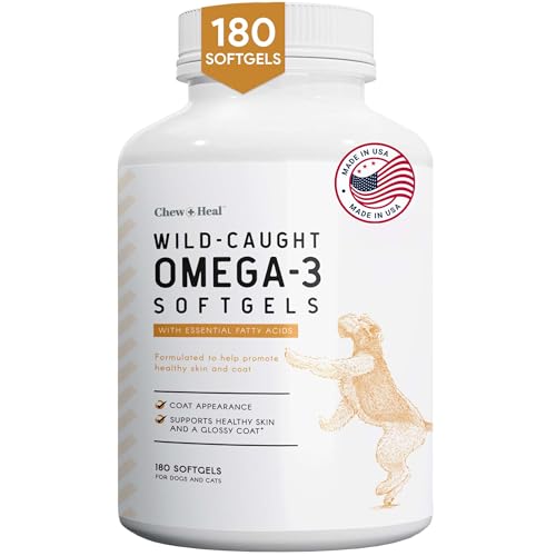 Wild Caught Omega 3 Fish Oil for Dogs - 180 Softgel Capsules for Healthy Skin and Coat - 1000 mg Dog Fish Oil Pills for Shedding, Dry Itching Skin, and Hot Spots
