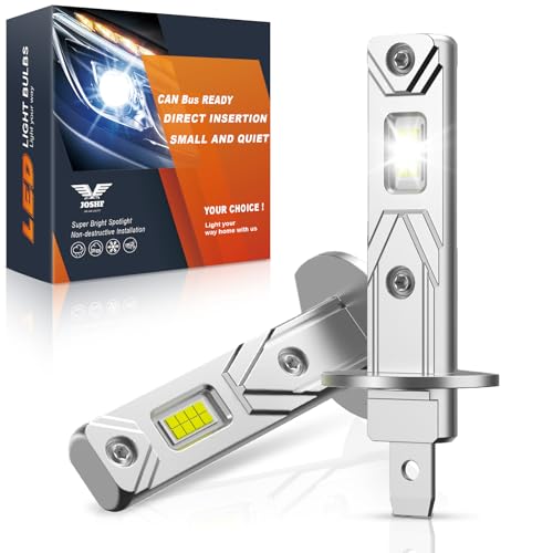 JOSHF Bombilla H1 LED, 18000LM 6500K Blanco Frío, H1 LED Diseño Mini 1:1 Plug and Play, para coches y motos, Pack de 2