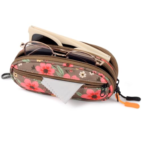 Image of Double Eyeglasses Case Soft with Zipper & Clip for Men Women