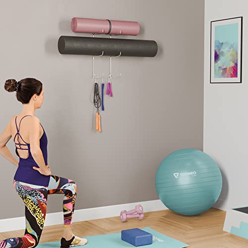 Wallniture Guru Wall Mount Yoga Mat Foam Roller And Towel Rack With 3 Hooks For Hanging Yoga Strap And Resistance Bands At Your Fitness Class Or Home Gym 3-Sectional Metal (Chrome) #TOP3