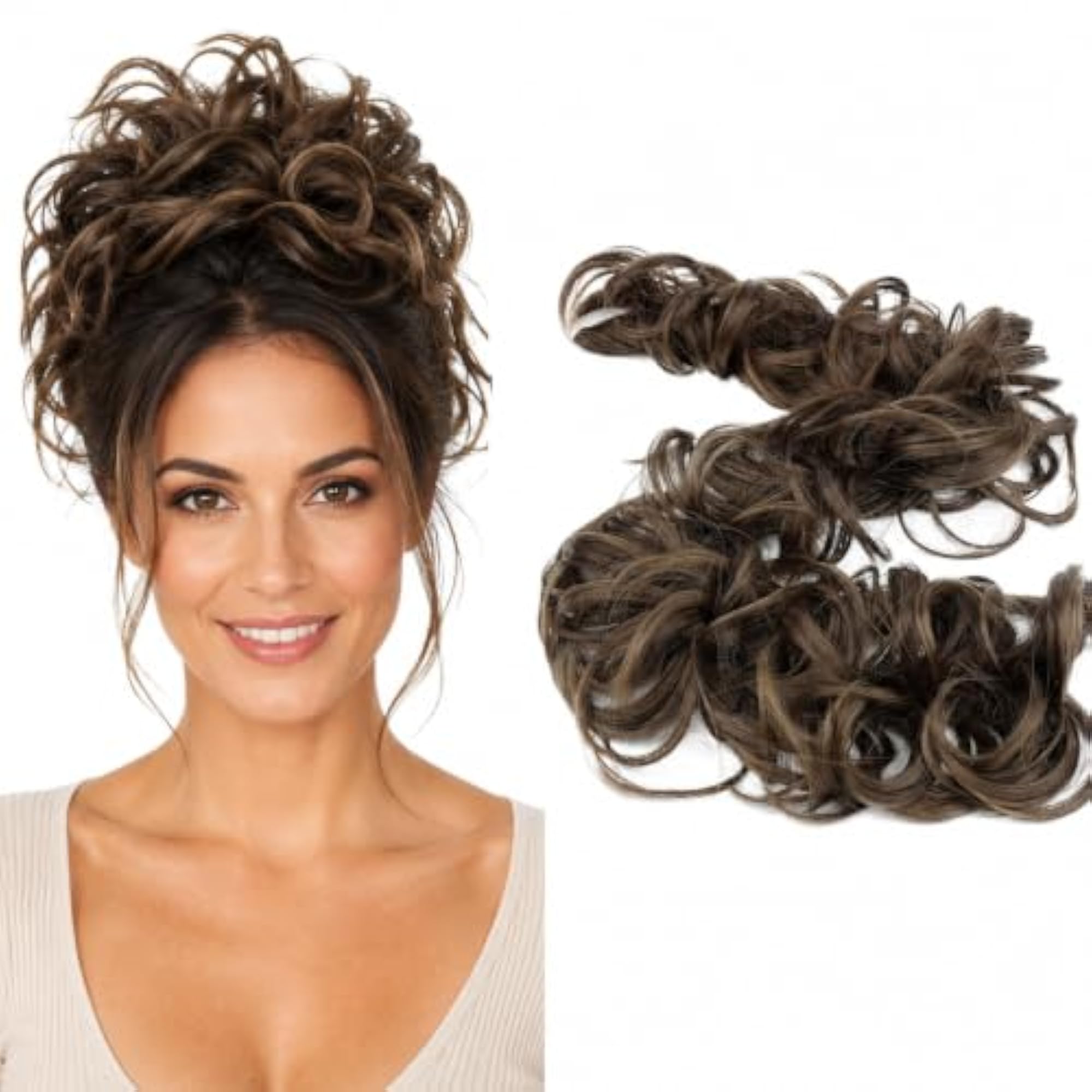 Brown Hair Wrap Scrunchie for Curly Messy Bun
