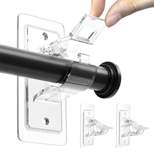BelleVive Lot de 2 supports de tringle à rideaux auto-adhésifs sans perçage en PET pour tringle à rideau sans clous pour salle de bain et salon