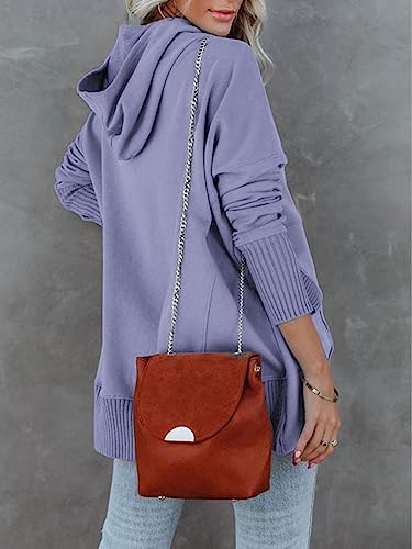 Zwurew Women Casual Henley Hoodie Pullover V Neck Oversize Sweatshirt With Pocket Purple #TOP2
