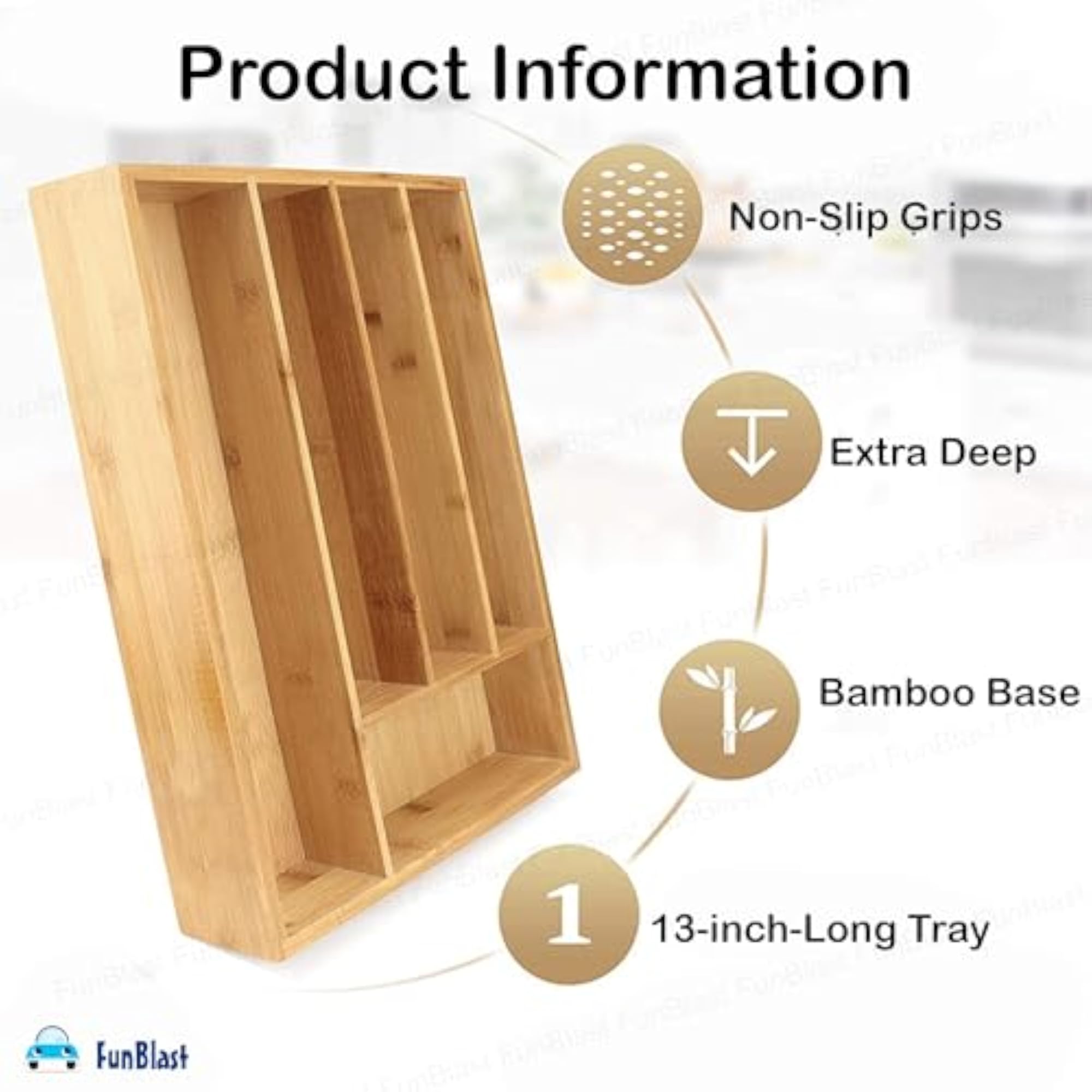 Bamboo Cutlery Tray for Kitchen Drawer, Eco-Friendly Organizer
