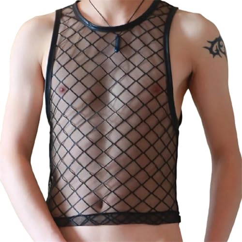 Camiseta de malla transparente para hombre de corte ajustado y diseño casual en color negro