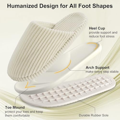 Image of Women Arch Support Slippers - House Bedroom Slippers for Woman, Orthopedic Shoes for Plantar Fasciitis, Corduroy Closed Toe Ladies Slides Outdoor 5-10.5