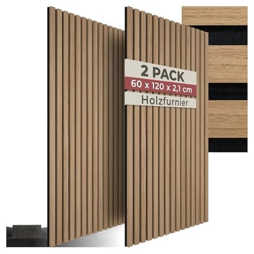 tectake® 3D Akustikpaneele, Holz Optik Paneele, Wandpaneele in Holzoptik als Schallabsorber, Panels für Wohnzimmer, Küche, Wand Deko, Wandverkleidung und Schallschutz - Eiche hell, 2er Set