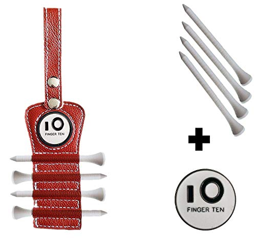 FINGER TENR ティーホルダー ゴルフ ティーホルダー ゴルフ用品 ラウンド用品 ミニ ゴルフティー ホルダー ツール ベルトクリップ ティー4本付 景品付き 4個 ティー と ゴルフボールマーカー(Brown)