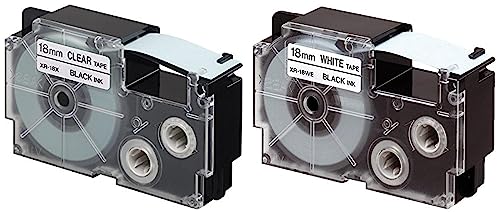 Image of Casio XR-18X1-W-DJ Label Printer Tape (Black and Clear) & Casio XR-18WE1 Label Printer Tape (Black and White)