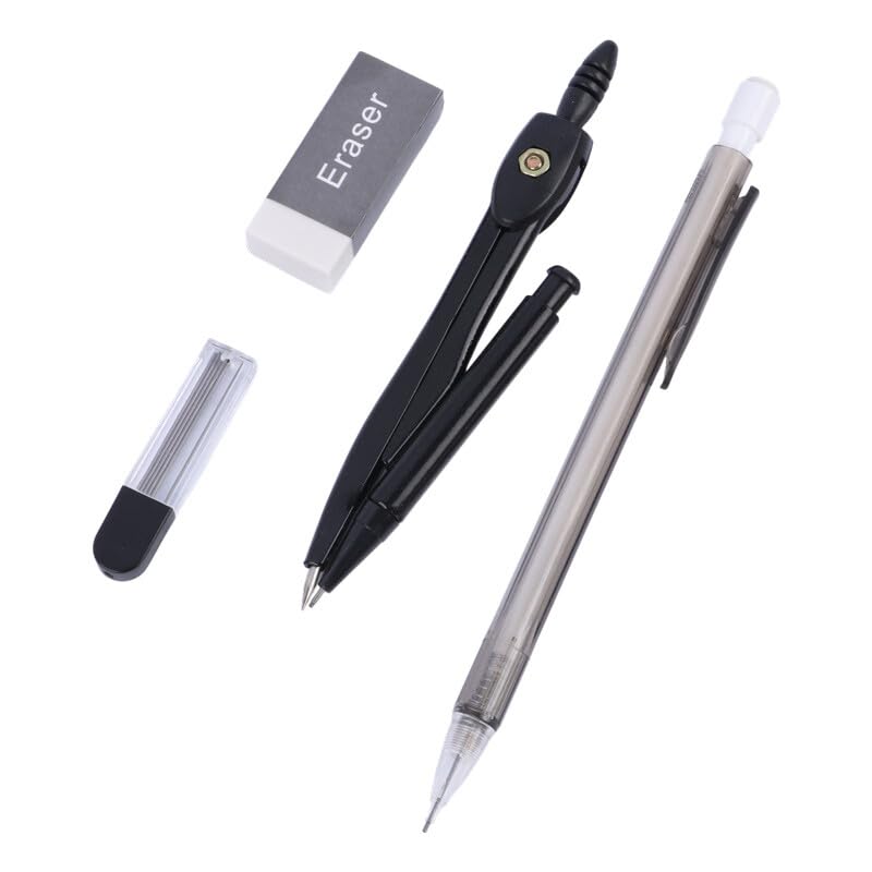 Image of SHAKTISM 8-Piece Professional Math Geometry Set with Durable Metal Compass, Includes Rulers, Protractor, 2B Lead Refills & Eraser - Drawing Tool Kit for Boys & Girls Random Color