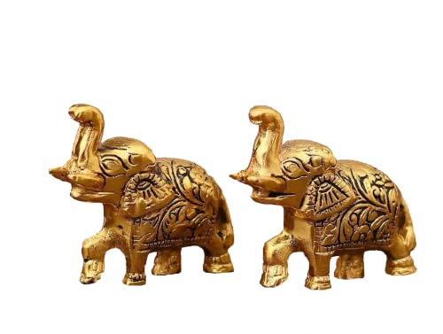 Image of Metal Elephant Trunk Up Pack of 2 pcs Set Showpiece Decorative Figurine Gift Items