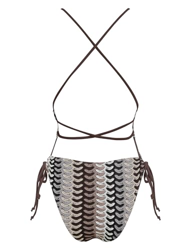 Image of ZAFUL Women Plunging One Piece Swimsuit Backless Cross Tie High Cut Thong One-Piece Bathing Suit