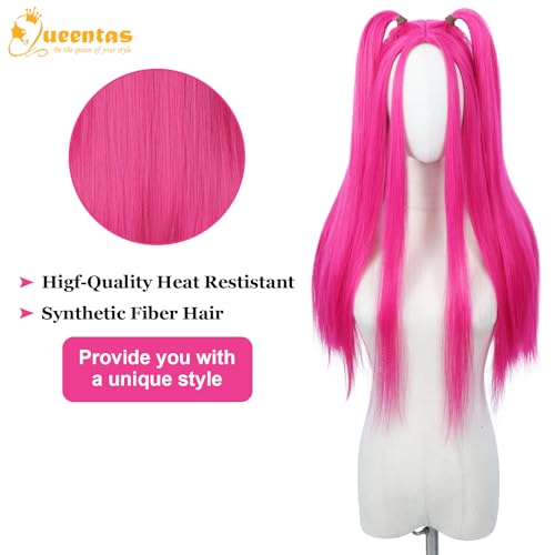 Image of QUEENTAS Hot Pink Wigs for Women 25 inch Straight Long Hair Wig for Halloween Cosplay Natural Looking Synthetic Glueless Wig