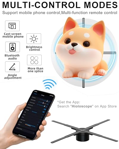 3D Hologram Fan, 20 Inch Hologram Fan Support App/Remote/Bluetooth/WIFI, Holographic Display with HD LED 2000*1152PX Resolution Picture Spinner for Business,Shop,Christmas,Halloween (50cm,8G) — view 2