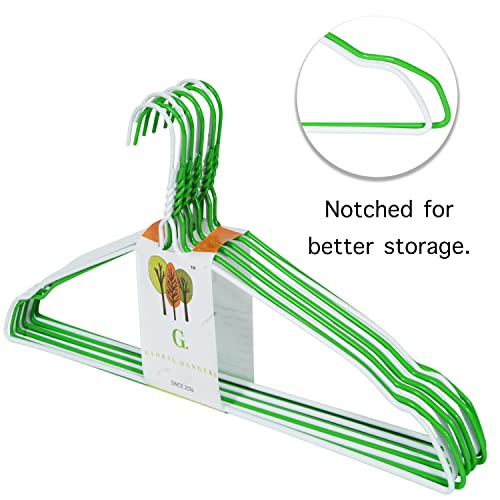Image of G. Extra Strong Heavy Steel Cloth WardrobeHanger Metal Wire Clothes Suit Hangers 16 inch (41cm) with Notches - 10 Pack (White & Green)