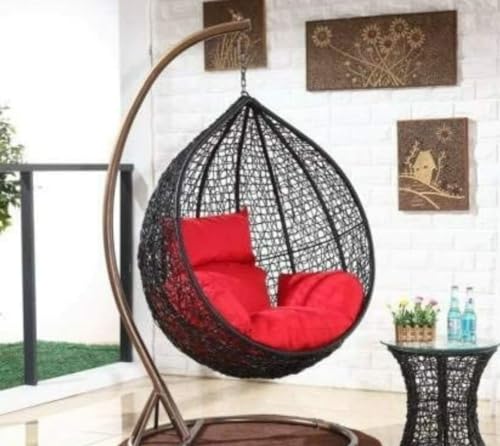 Image of Single Seater Swing Chair with Stand and Cushion Hammock Swing for Adult Outdoor Indoor Garden Living Room Balcony Hanging Chair (Brown Red)