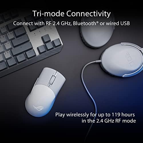 ASUS ROG Keris Wireless Aimpoint Gaming Mouse – Right-Handed Ergonomic, 75g, Tri-Mode Connectivity, 42K DPI, up to 119Hr Battery, PC/Mac Support - White — view 6