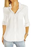 bestyledberlin Damen Blusen, Klassische Damenblusen, Halbtransparente Basic Hemden t51z L weiß