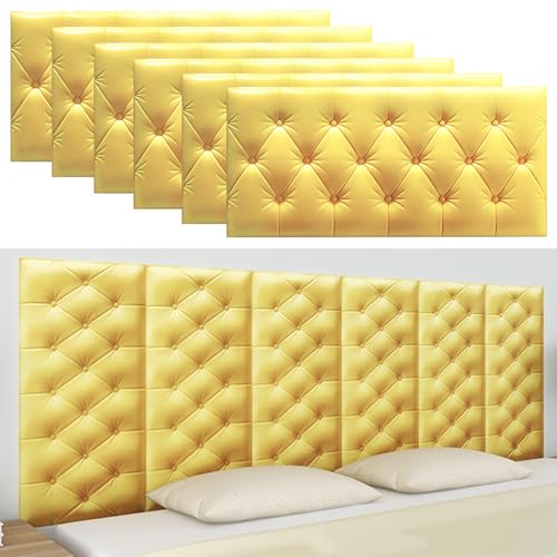 Paneles de Pared tapizados 3D para Dormitorio, Paquete de 8, cabeceros Acolchados autoadhesivos para Dormitorio/Sala de Estar (Amarillo, 60 x 30 cm, 4 Unidades)
