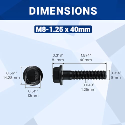 Image of 12-Sets M8-1.25 x 40mm Grade 10.9 Flange Hex Bolts + Flange Nut + Flat Washer + Lock Washer Combo Pack, Black Oxide, for Automotive & Machinery