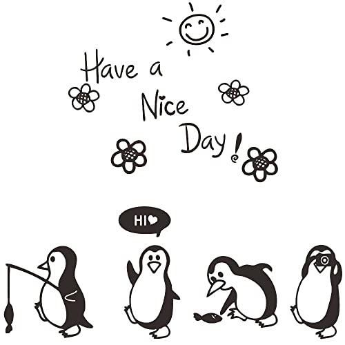 Anfrjji 4 Cute Penguin Wall Decals Have A Nice Day Wall Decal Wall Sticker Switch Stickers Light Switch Decor Refrigerator Sticker Family Diy Home Decor For Kids Bedroom Office Home Decoration Effect Size 34X33 Inch Jwh180 (Black) #TOP24