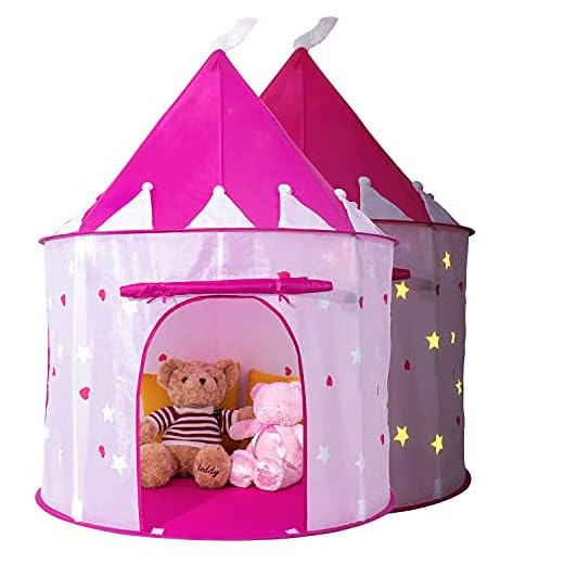 Princess Castle Play Tent with Glow in The Dark Stars, Foldable Pink Pop up Kids Tent Playhouse Toys, for Indoor Outdoor Toddler Children Girls Gifts Tent Girls Toys Age 3/4/5/6/7/8/9 Years Old