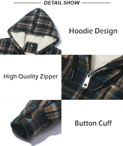 Image of SCODI Men's Flannel Shirt Jacket Fleece Sherpa Lined Plaid Zip Up Hoodies | Machine Wash, 4 Pockets, Big and Tall, Vintage, Classic, Stylish, Casual, Heavyweight Sweatshirt, Winter Outwear, Warm Coat