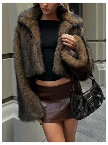 Women's Y2k Faux Fur Coat Open Front Fuzzy Jacket Shaggy Oversized Coat Fall Winter Warm Crop Jacket Outerwear3
