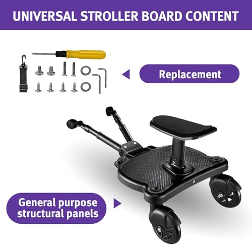 Image of JUANWAN Universal Stroller Board with Detachable Seat - 2 in 1 Sit and Stand Stroller Standing Board for Most Brands of Strollers Holds Children up to 55#Black