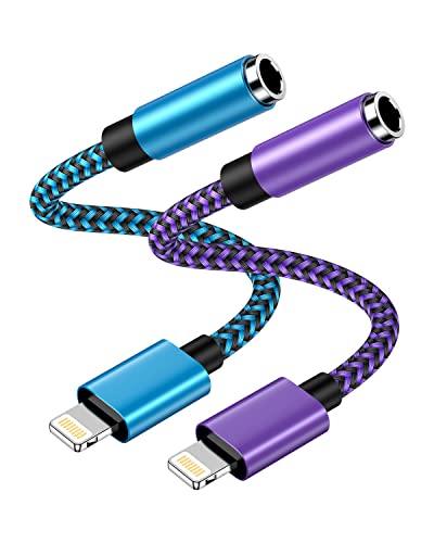 Image of iPhone Headphone Adapter, 2Pack Apple Dongle Lightning to 3.5mm Jack Converter Braided Audio Aux Cord Earbuds Splitter Adaptor Compatible with iPhone 14 13 12 11 Pro Max X XR XS SE 8 7 Plus iPad iPod