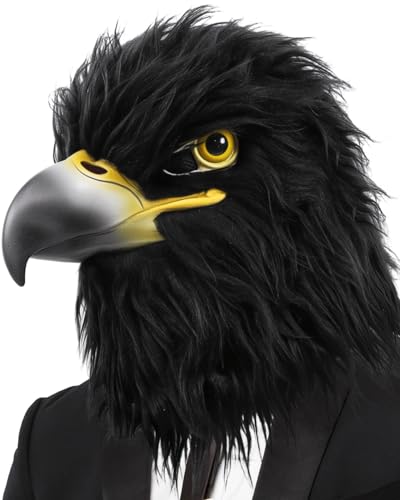 shayulajiao Masque d'aigle noir - Masque d'oiseaux d'Halloween - Masque d'animal réaliste et amusant - Pour cosplay, carnaval, costume, fête, défilé