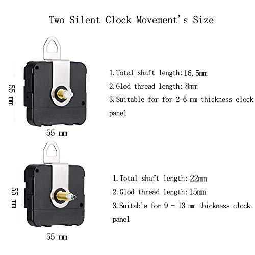 Silent Quartz Clock Movement, Long and Short Shaft with Hands Battery Powered, Wall Clock Mechanism Motor Replacement DIY Repair Parts