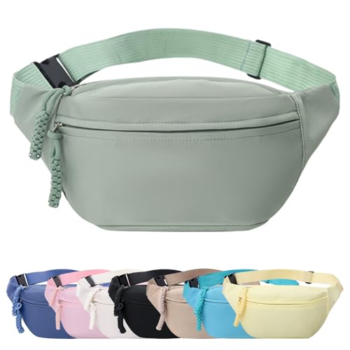 Mayoii Riñonera para mujer, riñonera para mujeres y hombres con cinturón ajustable, 2 bolsillos con cremallera, gran capacidad, riñonera ligera adecuada para uso diario, Green, Ocio