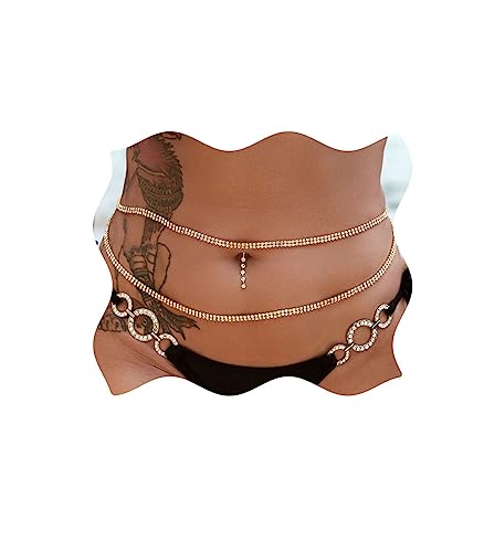 Wosois Rhinestone Layered Waist Chain Gold Multilayered Crystal Belly Chains Beach Costume Body Jewelry Accessories For Women (Gold) #TOP6