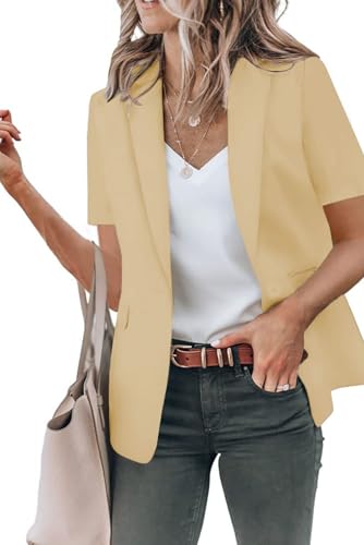 Women's Business Casual Blazers Short Sleeve Blazer Work Office Suit Jacket Summer Open Front Lapel Coat with Pocket4