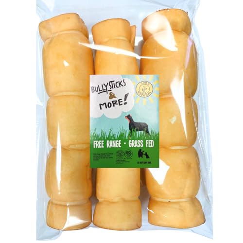 BULLYSTICKS & MORE 10-12" Beef Cheek Rolls for Dogs (Peanut Butter Flavor - 3 Count) - Beef Cheek Bones for Dogs - Dog Parents Choice - Premium No Hide Rolls