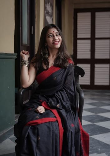 Image of Women's Cotton Woven Soft Sarees With Attach Blouse Piece.