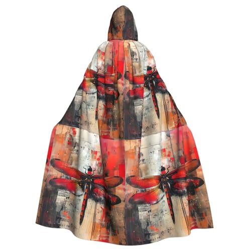 LIXLZH Abstract Red Dragonfly Print Hooded Cloak Universal Adult Cape Witch Costume Halloween Costumes Carnival Cloak