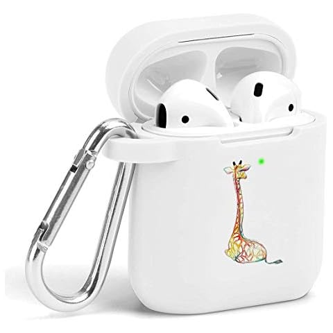 Topgraph Case for Air Pods 2 & 1 Cute Flexible Protector Silicone Holder Cover With Keychain Accessories Compatible With Airpods 1 & 2 Giraffe Painting Cover
