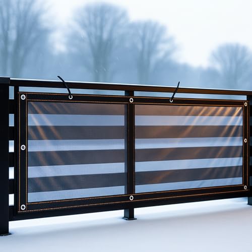 Transparente Balkon Windschutz Plane 0,18mm – Sichtschutz & Kälteschutz – UV-beständig, Wetterfest, Reißfest – Für Balkon, Terrasse & Geländer (mit Ösen)